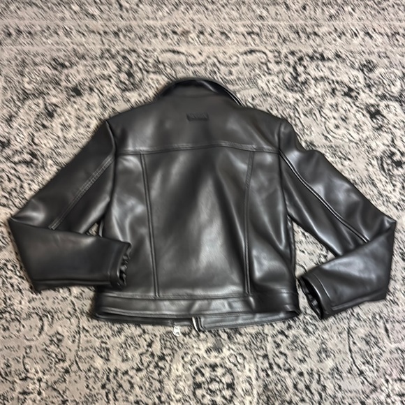 Black Vegan Leather moto Jacket with silver hardware - Picture 9 of 9
